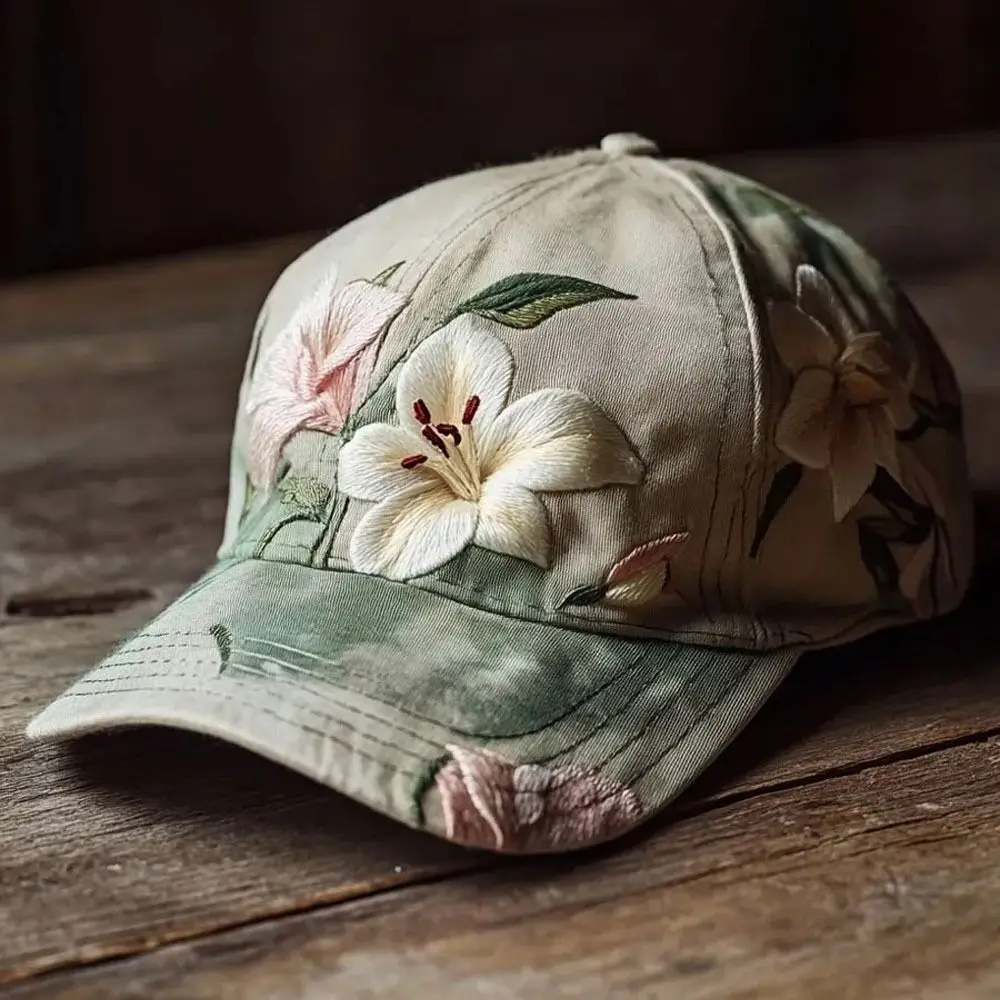 New Design Polyester Unisex Hat Vintage Durable Floral Cap Retro Breathable Embroidered Hat - view 3