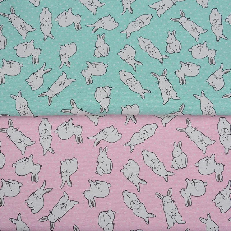 

Green Pink Rabbit Printed Canvas Fabric High Quality Sunshade Curtains Sofa Covers Seat Cushions Pillows Tablecloths DIY Fabrics