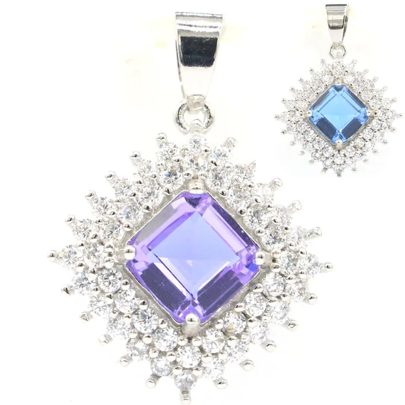 Buy 2 Get 1 Free 32x23mm Lovely Cute Color Changing Alexandrite Topaz Zultanite Aquamarine CZ Women Silver Pendant