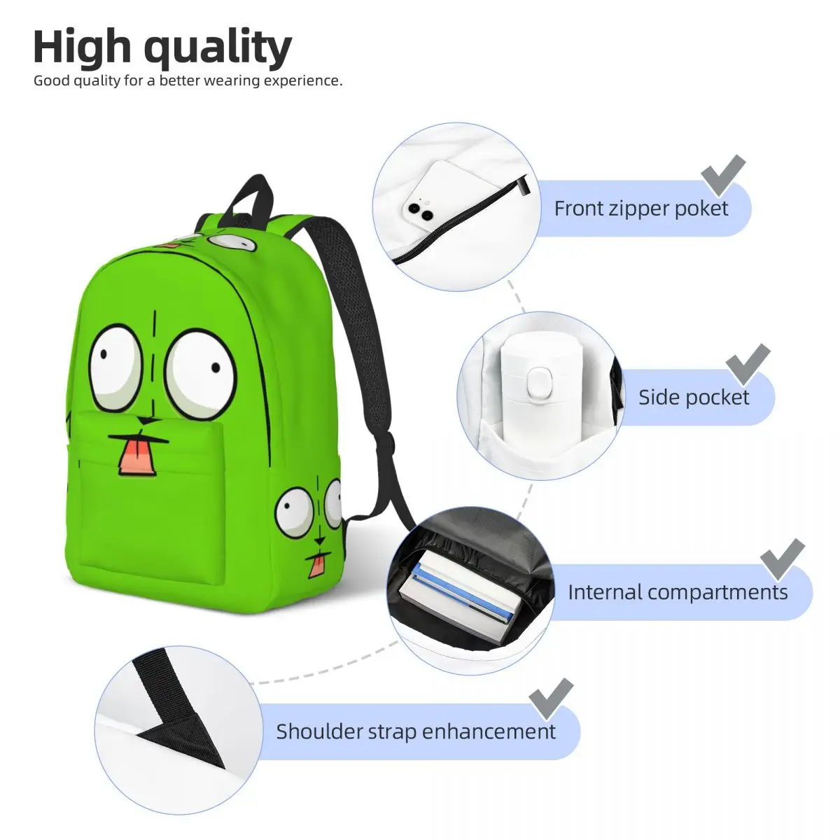 Gir Face Invaders Zims Cartoon Anime Cool Backpack Gift High School Work Daypack for Men Women Laptop Computer Canvas Bags