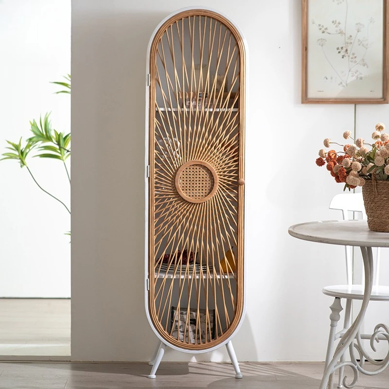 

Japanese simple bamboo arched door vertical cabinet American rural white wrought iron multi-layer display cabinet creative desig