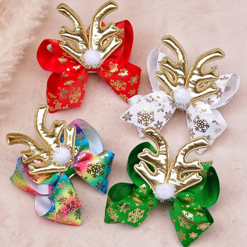 

24pc/lot New 4" Christmas Snow Prints Ribbon Hair Bow Hair Clips Baby Girls Christmas Hairpins Barrette Kids Xmas Party Headwear