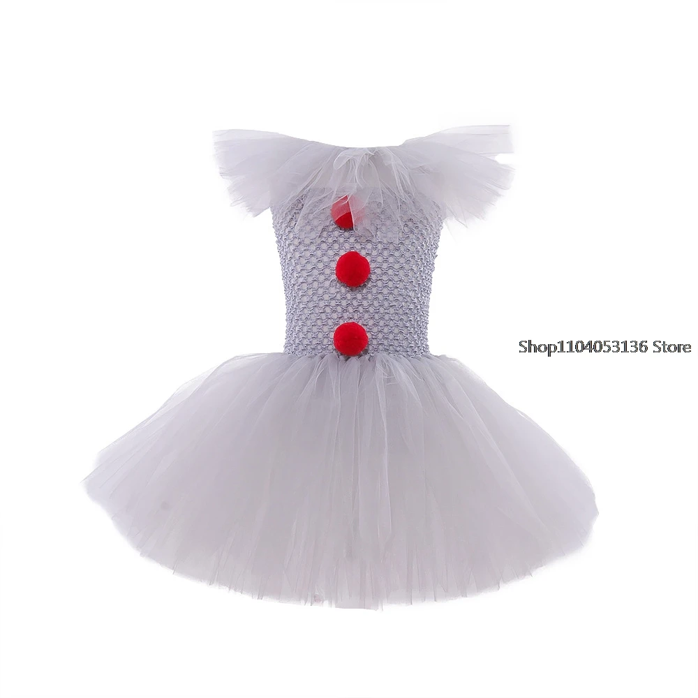 Halloween Girls Penny wise Tutu Dress Kids Cosplay Scary Gray Clown Costume Girl Carnival Party  Dress Up Clothing