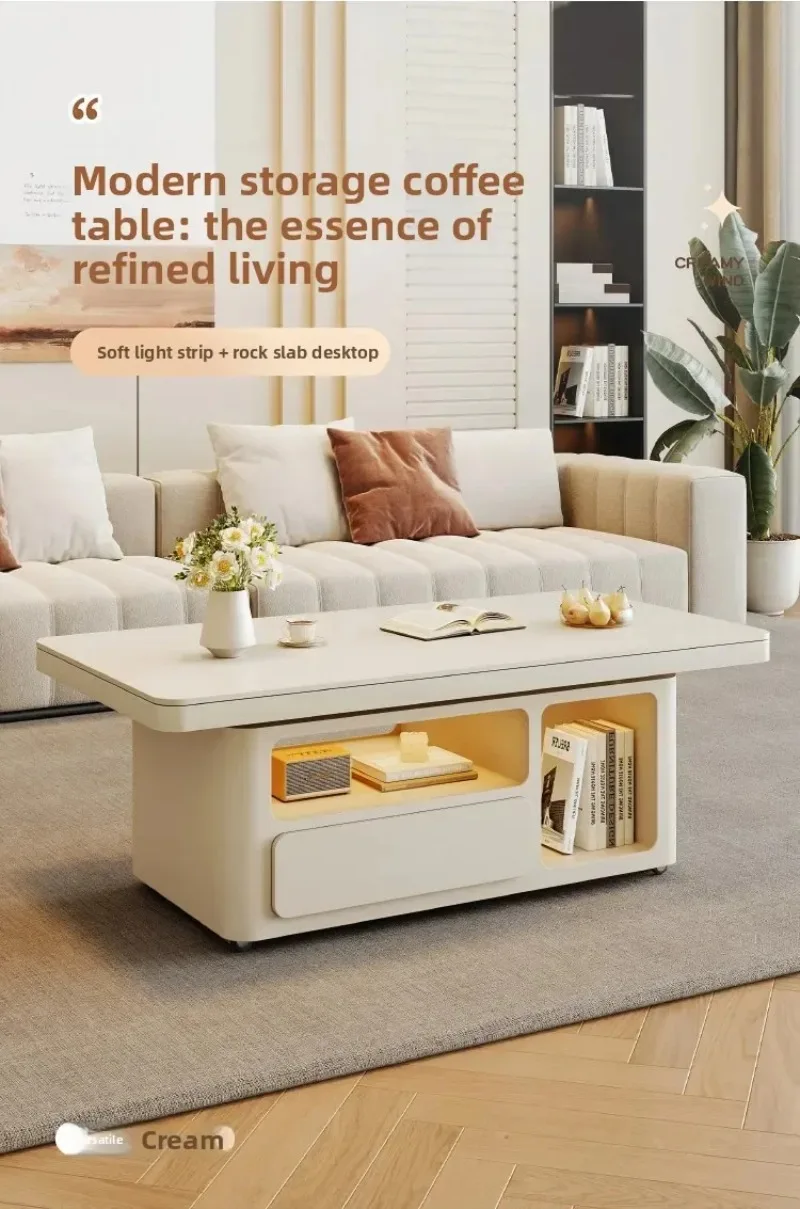 D17Cream Style Living Room Household Small Unit Light Luxury Removable Minimalist Coffee Table Table