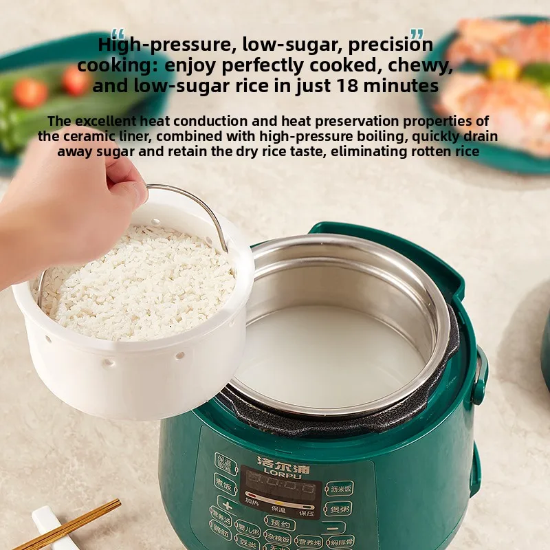 Ceramic low-sugar electric pressure cooker, low-sugar rice cooker with rice water separation, uncoated 304 stainless steel