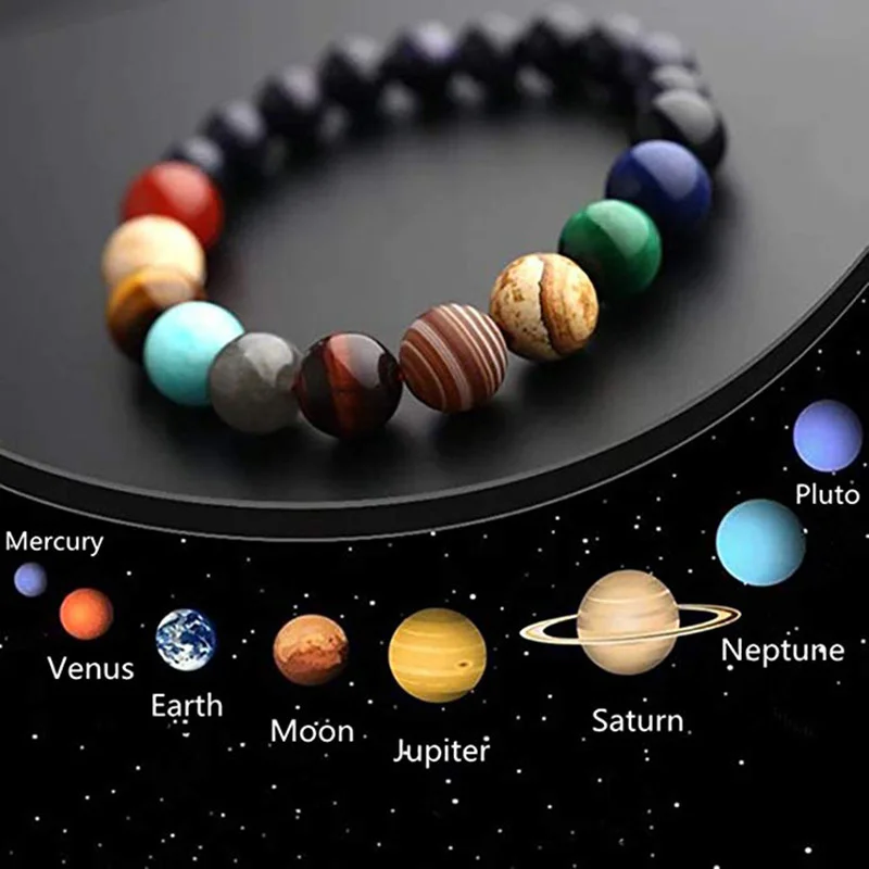 Cosmic Galaxy Solar System Eight Major Planets Bracelet Obsidian Bead Bangles Fashion Jewelry For Father's Day GIfts Accessories