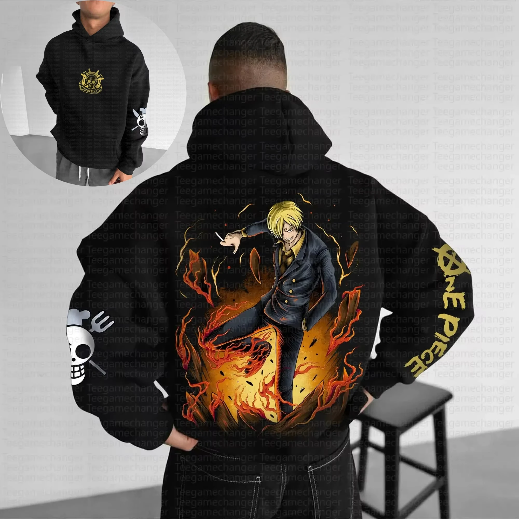 

Bandai 2026 New One Piece Straw Hat Group Chef George Cartoon Print Men's Hoodie Warm Parent-Child Plus Size Loose Top