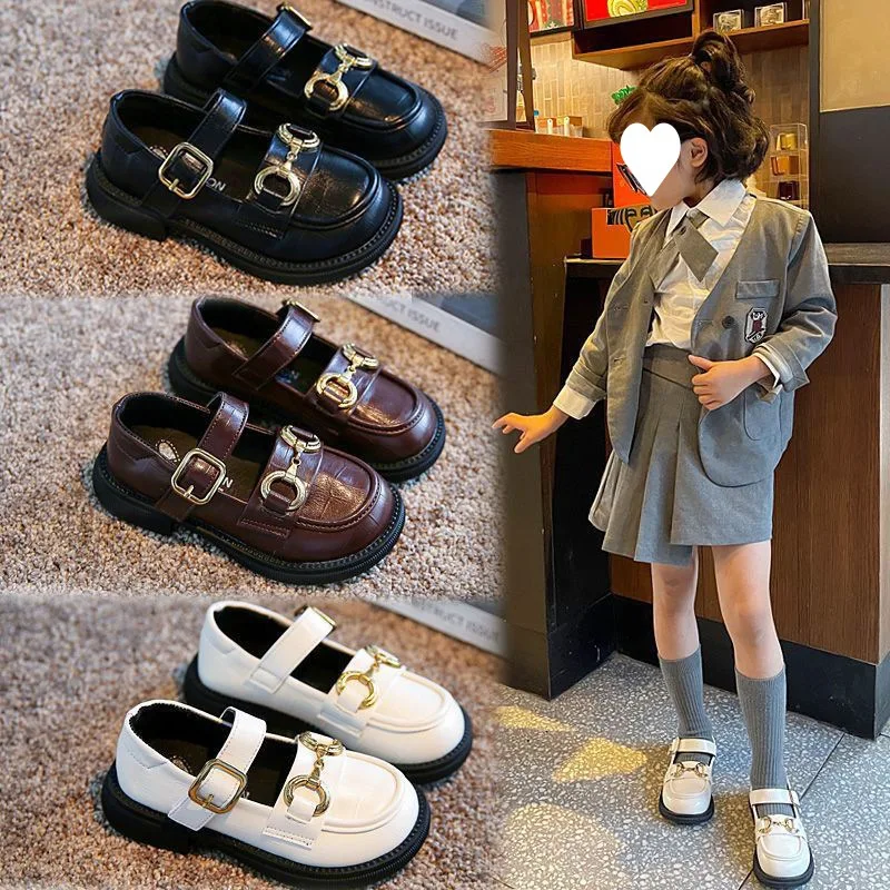 Girls Shoes 2024 Spring and Autumn New Children's Black Soft Sole British Style Primary School Single Shoes