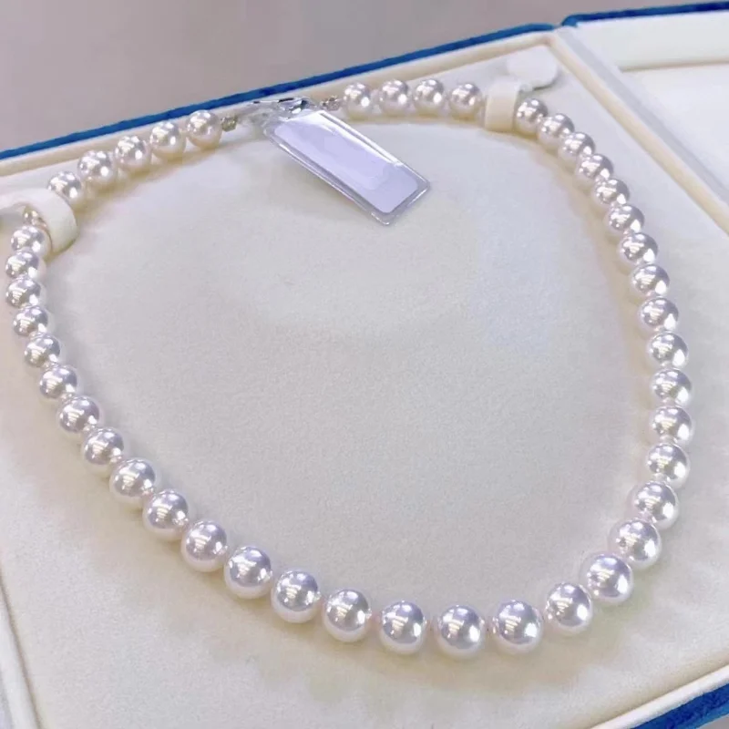 Pearl Necklace for Women,Popular White AA 8-9mm Pearl Jewelry Less Flaw Necklace 925 Sterling Sliver Clasp Nice Gift for Girls