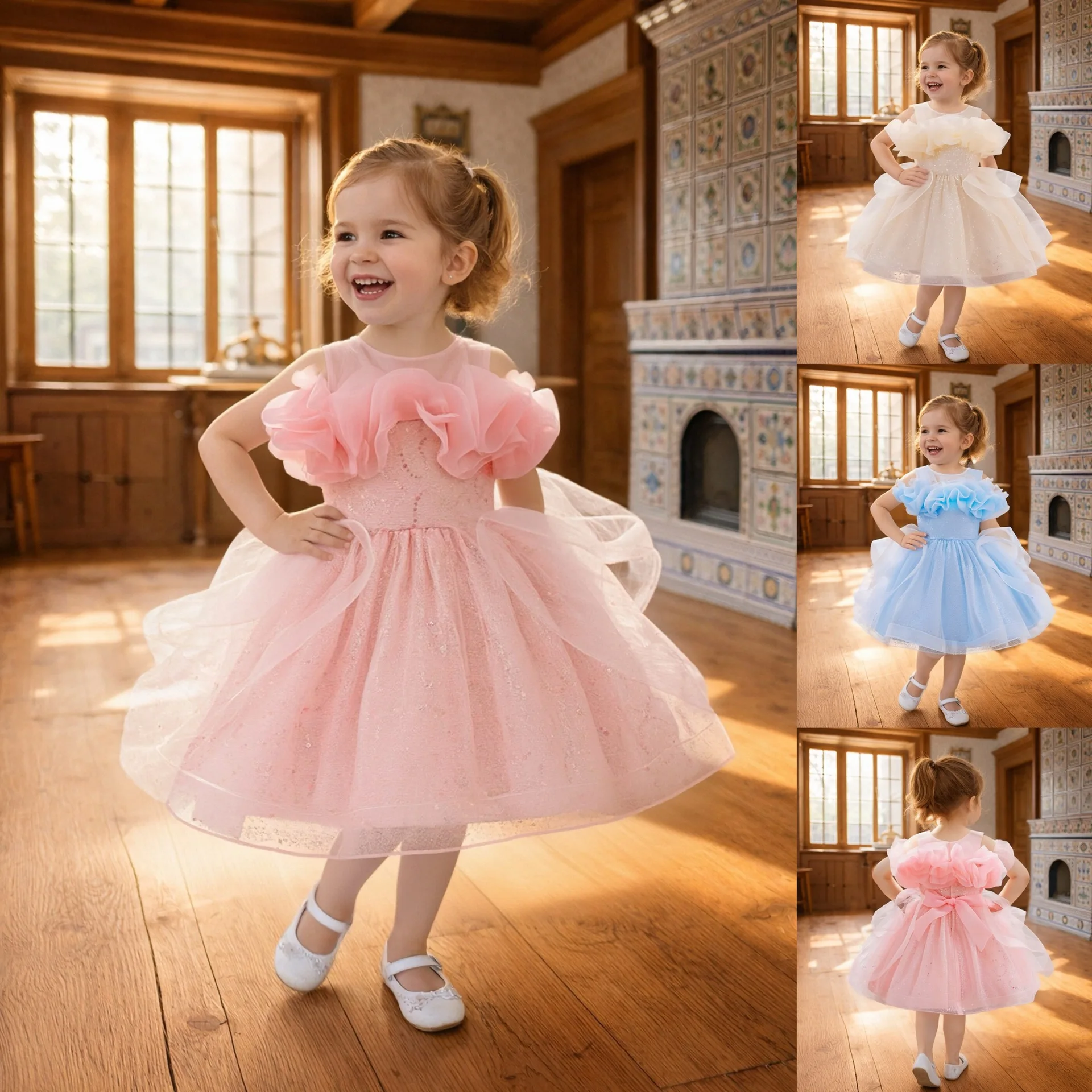 

Girls princess dress 1-5 Y baby Girls wedding sleeveless three-dimensional butterfly mesh carnival birthday party evening dress