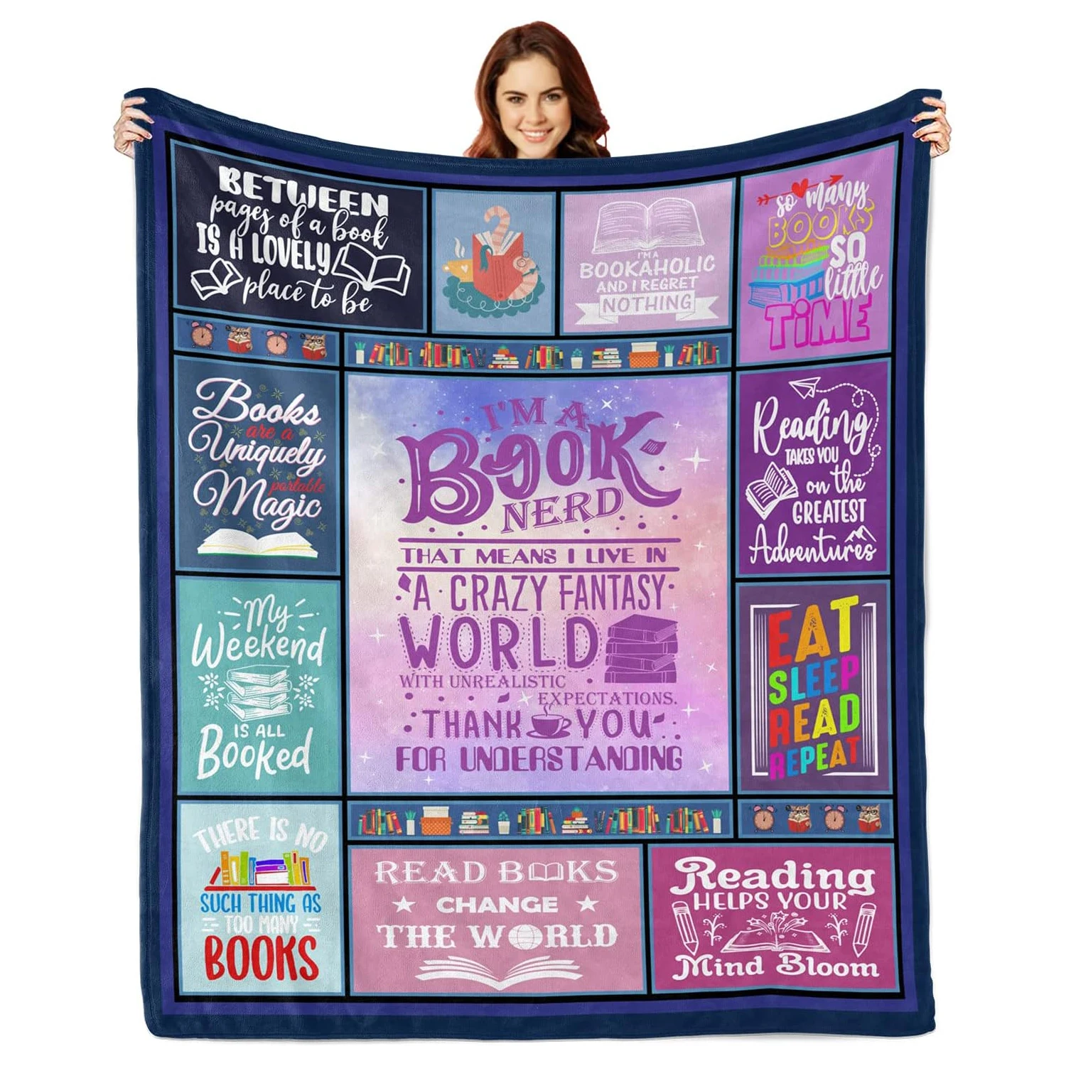 

Customized blankets for book lovers, book loving women, book loving gifts, book reading gifts, book club bookworm gifts,