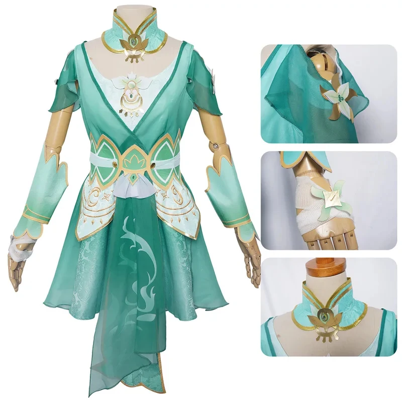 

Bi Yao Anime Jade Dynasty Cosplay Costume Girl Fairy Q Green Dress Wig Set Halloween Party Woman Play Outfit Cloth FD1;6