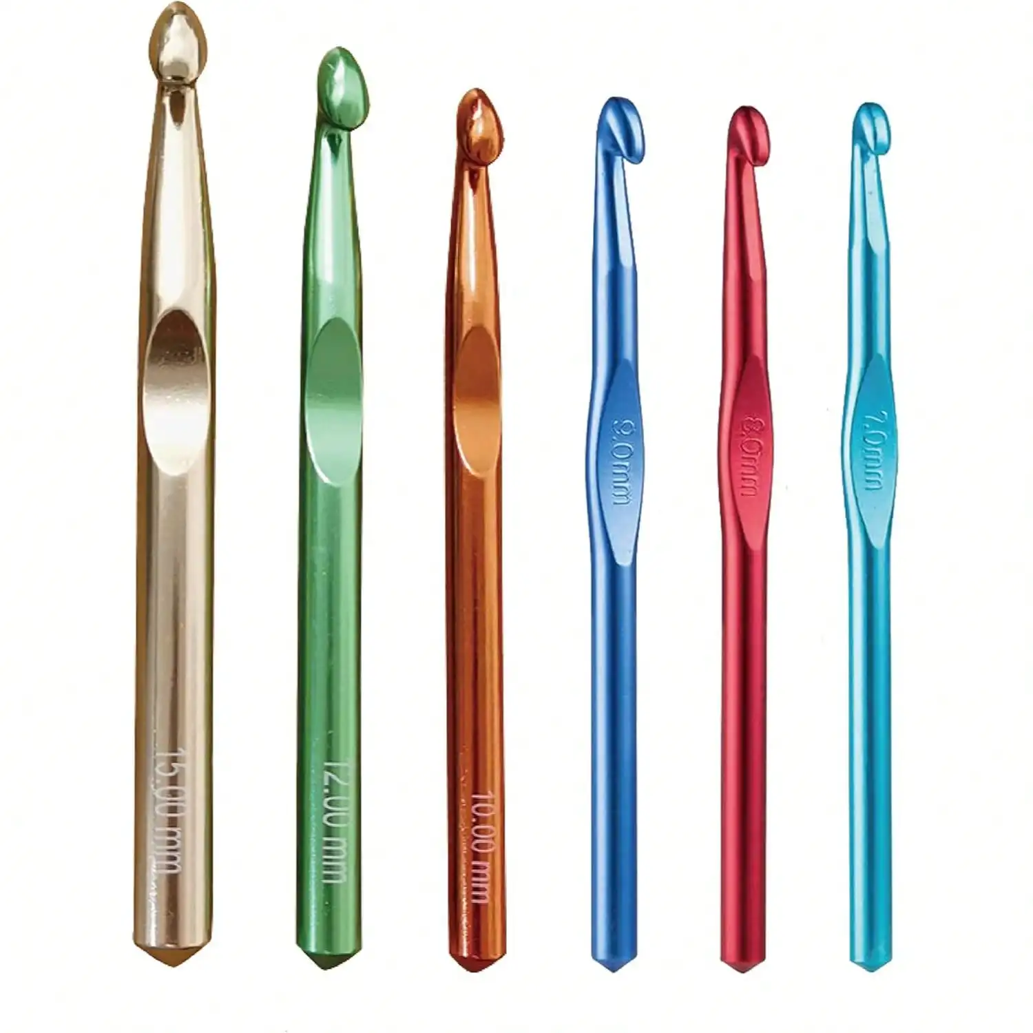 Häkelnadeln, Großes Aluminium-Häkelnadel-Set 7mm, 8mm, 9mm, 10mm, 12mm, 15mm, Große Standardgrößen für Dickgarn