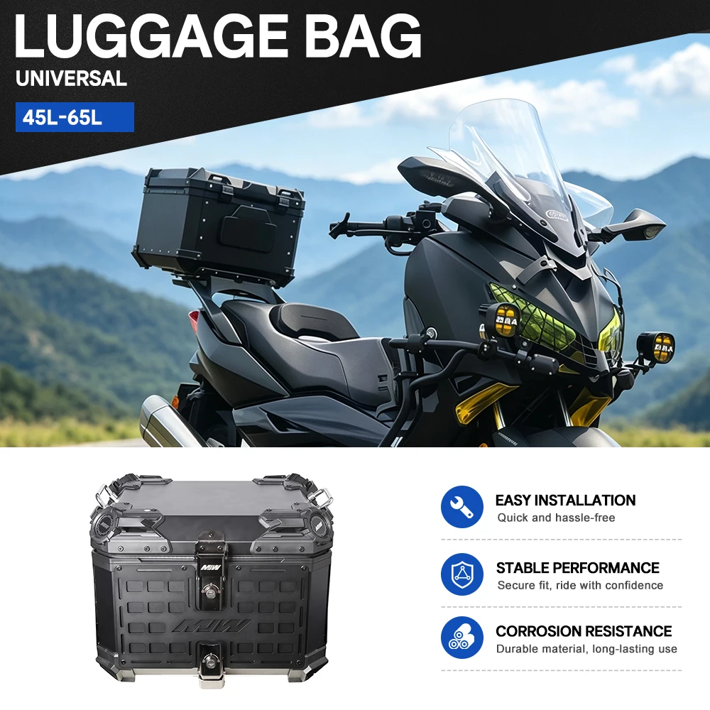 Motorcycle Corner Aluminum Alloy Pattern Box Universal Type Waterproof Shockproof  Embossed Motorcycle Travel 45L Side Box