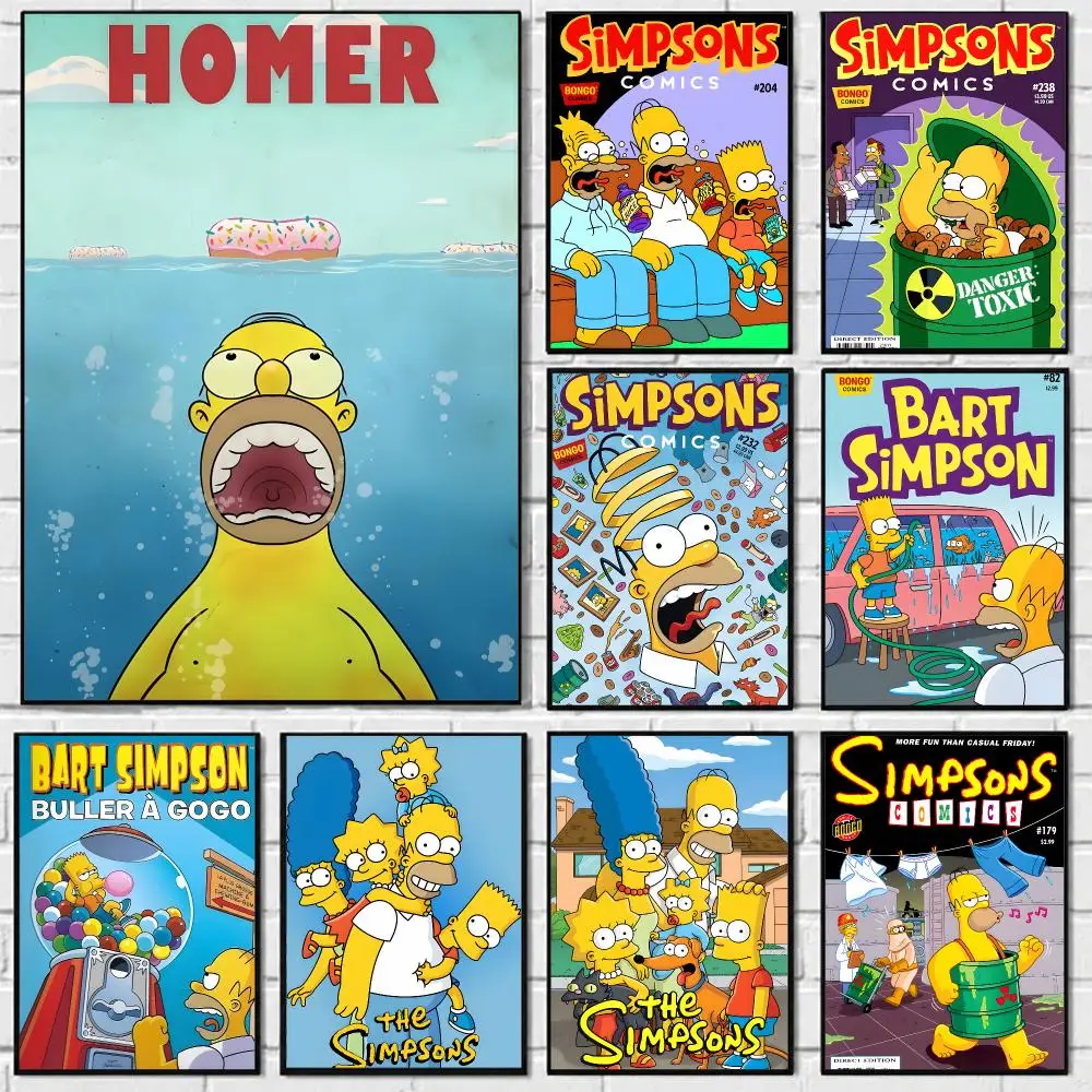 Cartoon The Simpsons Poster Self-adhesive Art Waterproof Paper Sticker Coffee House Bar Room Wall Decor