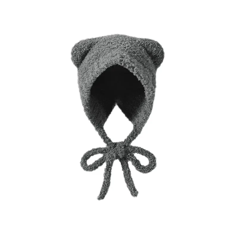 Pulling rope women's hat, autumn and winter cute warm ear protection knitted wool hat, multifunctional headwear hat image 3
