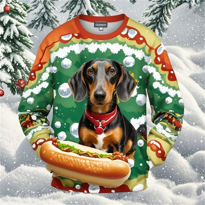 Funny Hot Dog Dachshund Sweatshirts Clothes For Men Women Kid Y2k Christmas Long Sleeved Pullover New In Christmas Sweatshirts