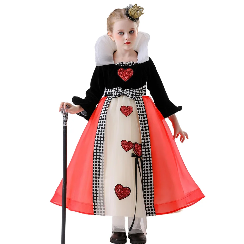 halloween-children's-alice-in-wonderland-princess-dress-queen-of-hearts-poker-queen-show-veil-dress