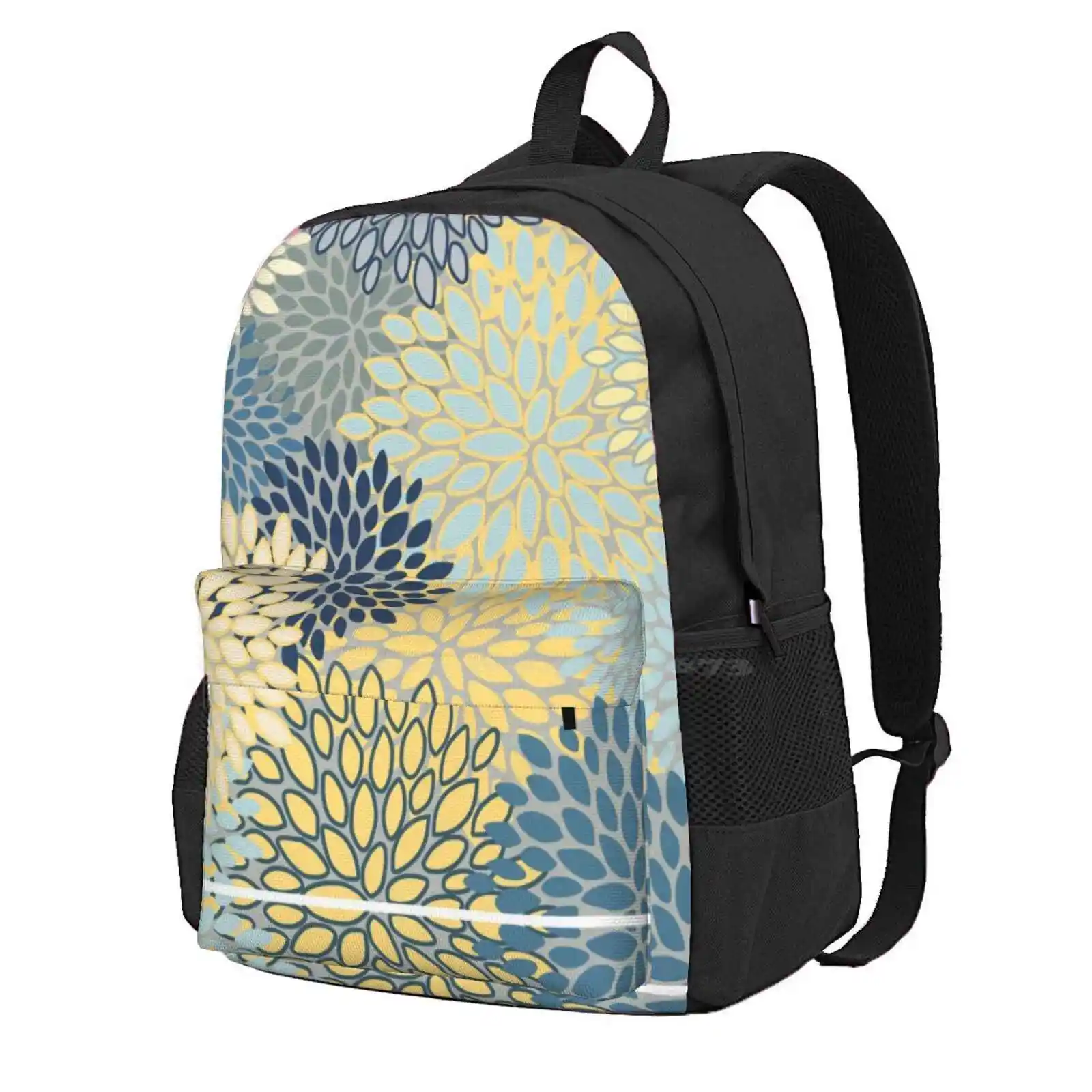 Floral Print, Yellow, Gray, Blue, Teal Hot Sale Schoolbag Backpack Fashion Bags Floral Pattern Flower Pattern Flowers Flower