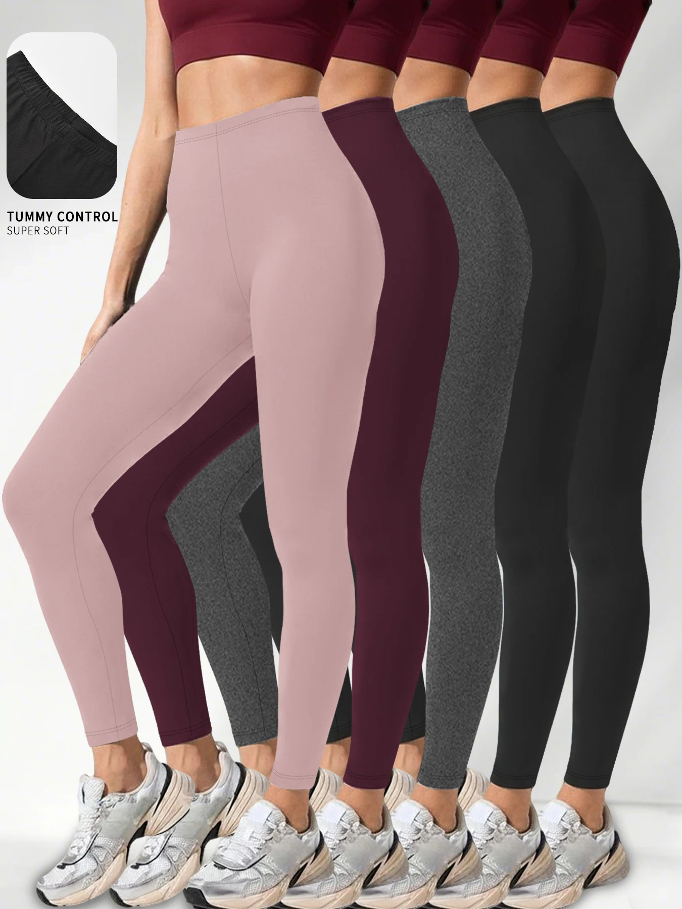 

Набор из 5 женских леггинсов с низкой посадкой для тренировок - супермягкие, высокоэластичные тайтсы для йоги, бега, тренировок и повседневной жизни