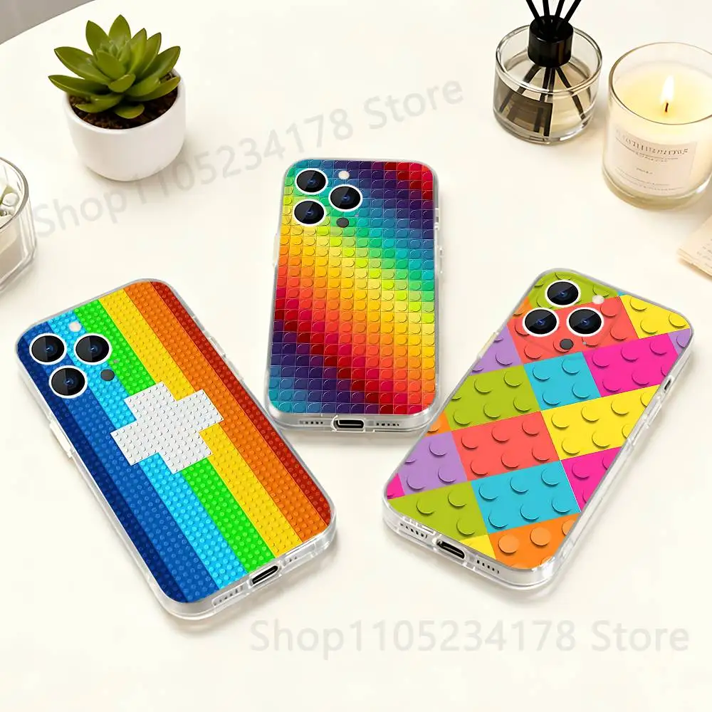 

Colorful B-Bricks background Clear case suitable for iPhone 11 12 13 14 15 16 17 Pro Max Plus X XS XR SE E Mini Protective Case