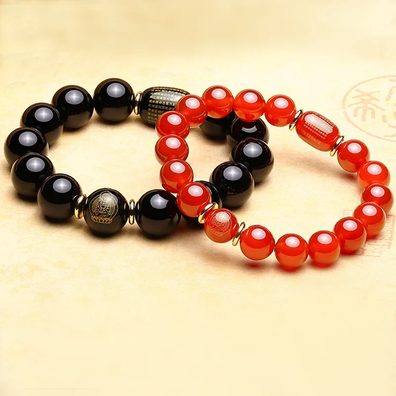 UMQ Natural Red Agate Guanyin Heart Sutra Bracelet Zodiac Amulet Patron Amulet Obsidian Female Couple Recruit Wealth Hand String