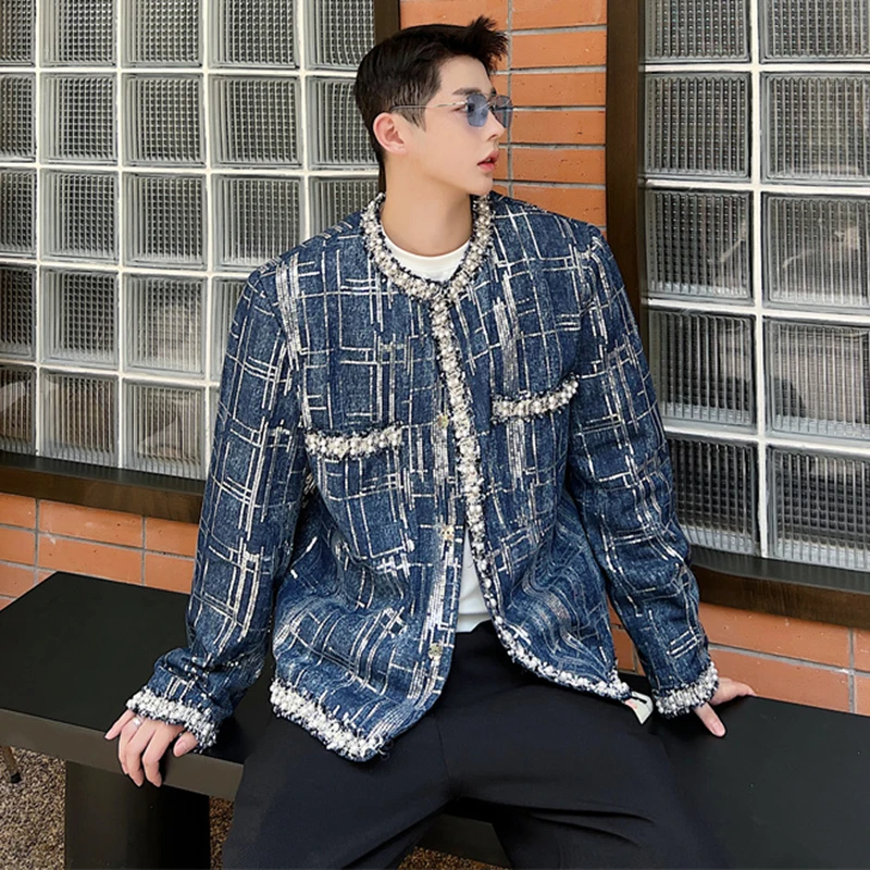 LUZHEN 2024 Fashion New Patchwork Stripe Design Denim Jackets Men\'s Personality Stylish Coats Korean Reviews Many Clothes LZ1592