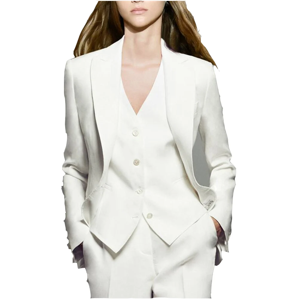 White Women Suits 3 Piece Women PantSuits OL Women\'s Summer Suit Women Blazer Jacket & Trousers & Vest Suit For Women Set