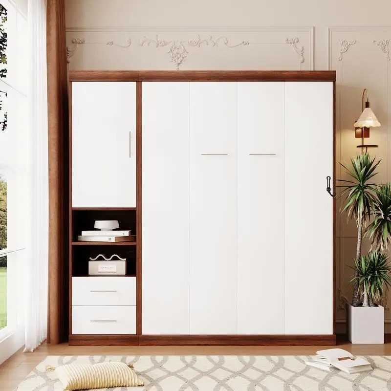 

Full-Size Murphy Bed with Cabinet, White Finish, Space-Saving Design for Small Rooms