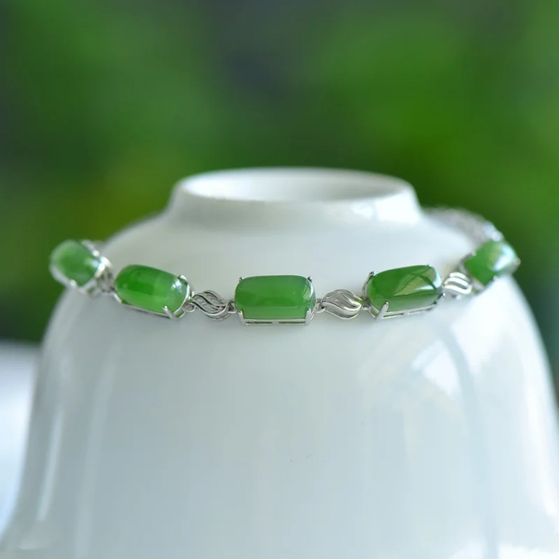 925 Silver Hetian Jade and Biji Bridge Shape Bracelet New Style Fashion Versatile