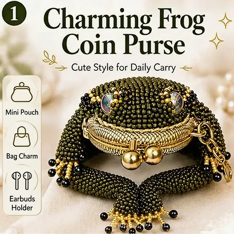 Charming Beaded Frog Coin Purse Kiss Lock Mini Pouch Cute Frog Keychain Bag Earring Ring Storage Bag Decorative Gift for Friends