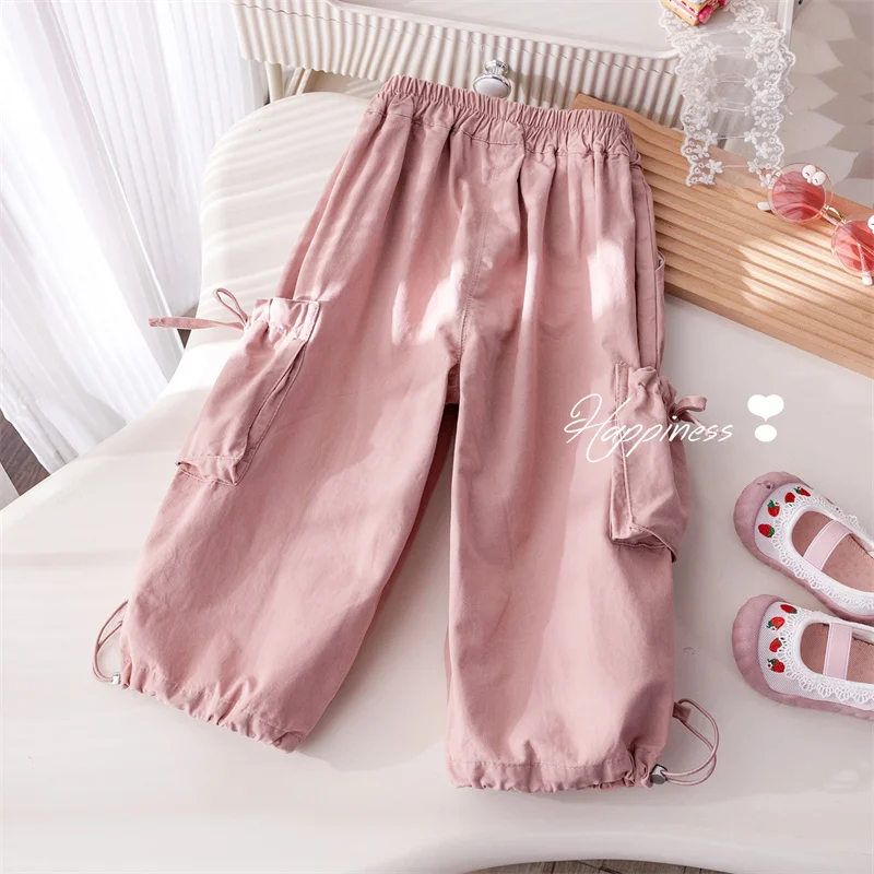Children's Work Trousers Spring Bow Tie Pants Girls Fashion Hip-Hop Pants New Kids Casual Loose Sweatpants Baby Cute Bottoms