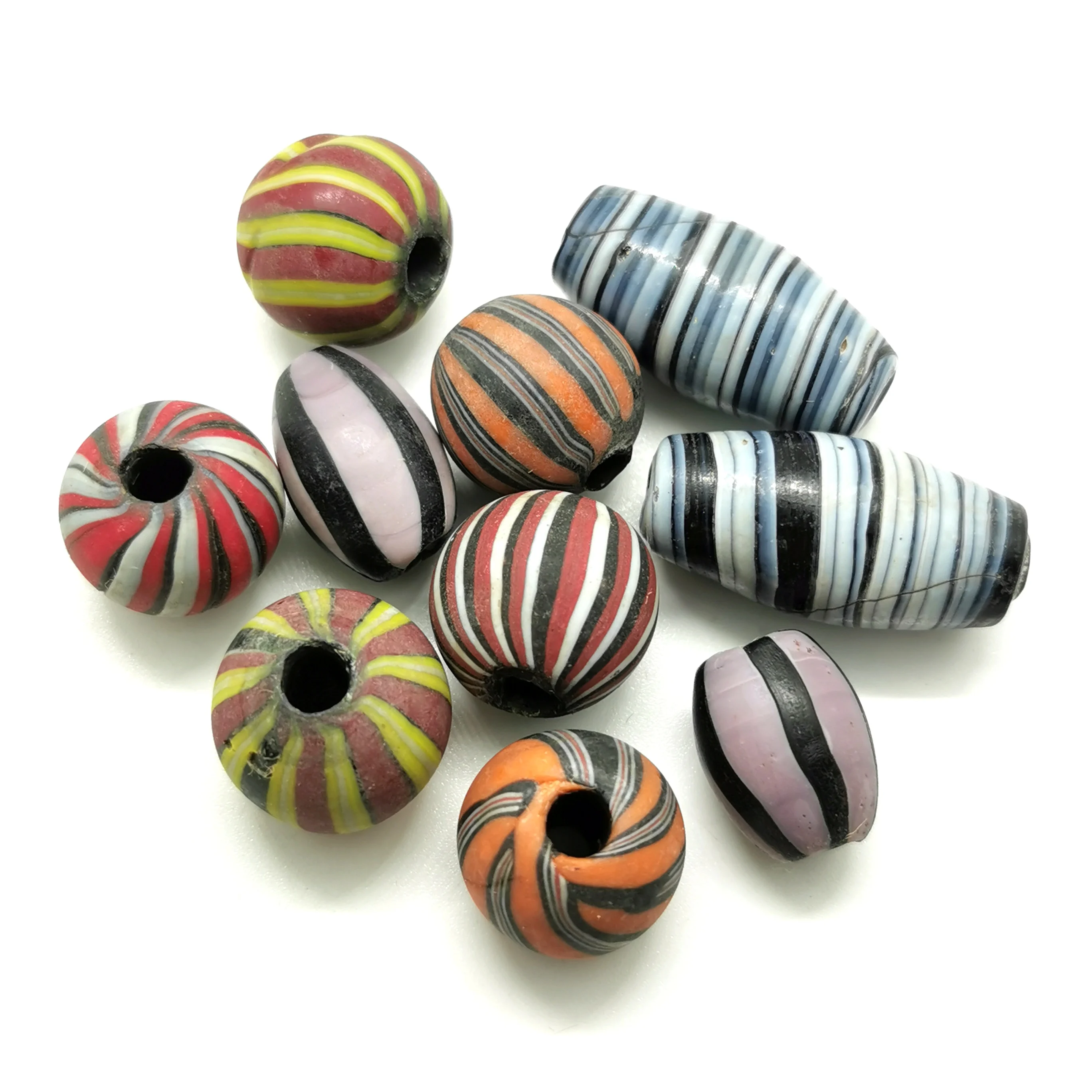 10PCS Ancient Method Stirred Stripes Glaze Beads Handmade Trade Lampwork TSB0255