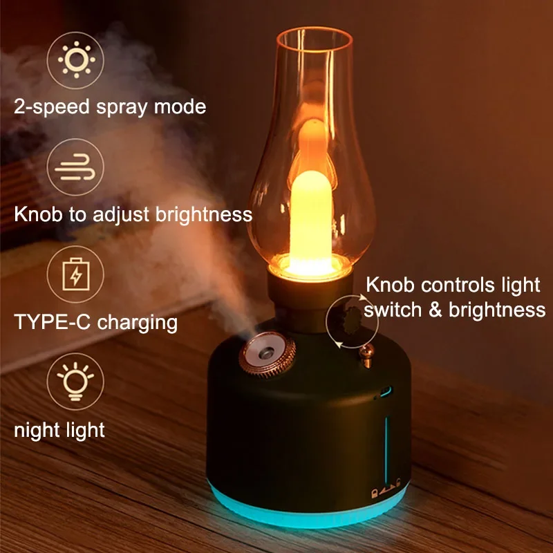 Lampa biurkowa Retro nawilżacz powietrza USB akumulator bezprzewodowy dyfuzor zapachowy olejek eteryczny akumulator 7 kolorowych świateł fajna mgła