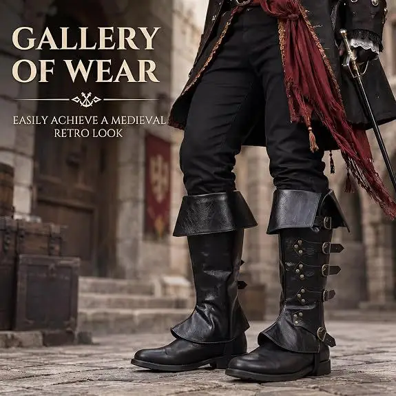 Herren-Piraten-Cosplay-Kniestiefel, lange Stiefel, Vintage-Renaissance-Marinkapitän-Accessoire, Schuhwerk, Halloween-Karneval, ausgefallene Requisiten – Detail 4
