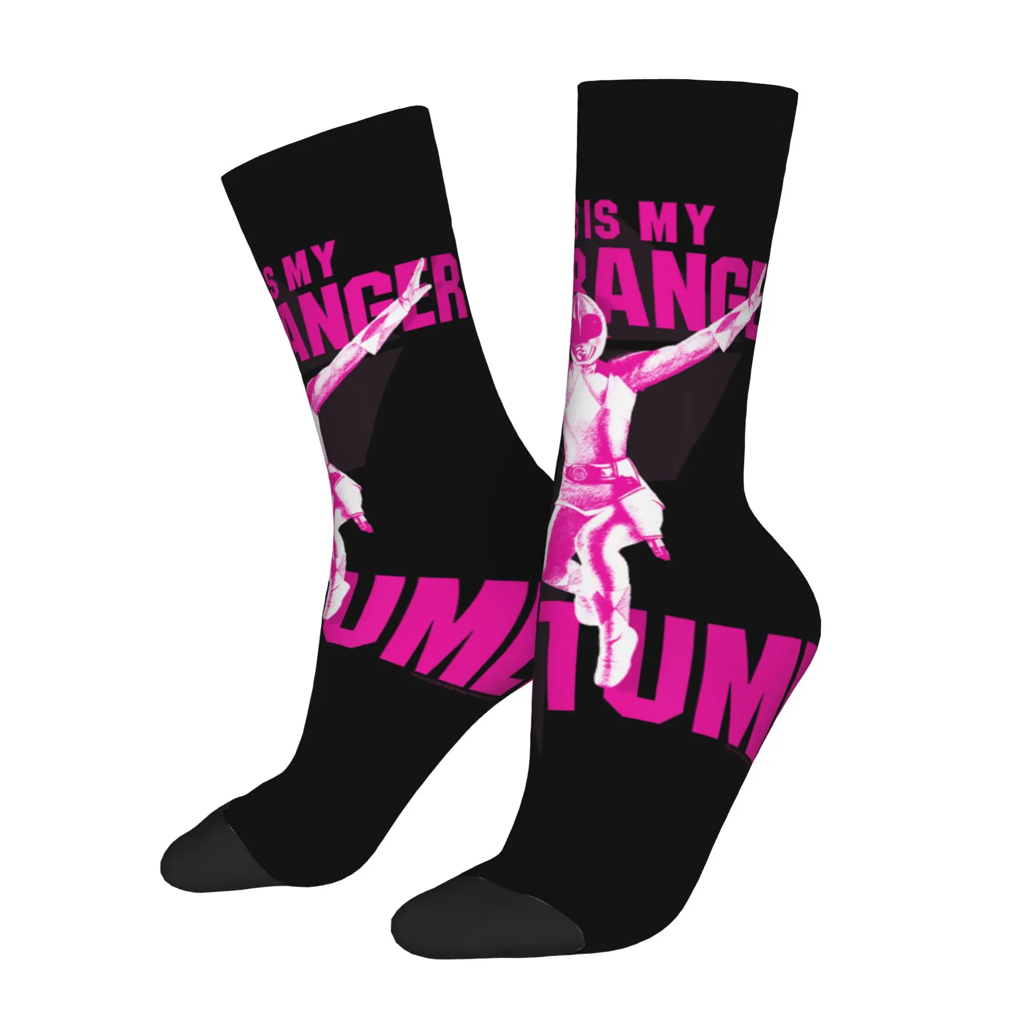 sports socks Power Rangers This is My Pink Ranger Costume Battle Pose Vintage Street Style Novelty Pattern Crazy Sock
