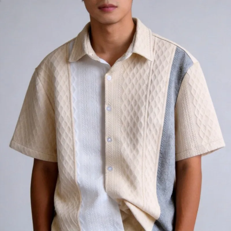 

Men's Color Block Textured Knit Short Sleeve Shirt