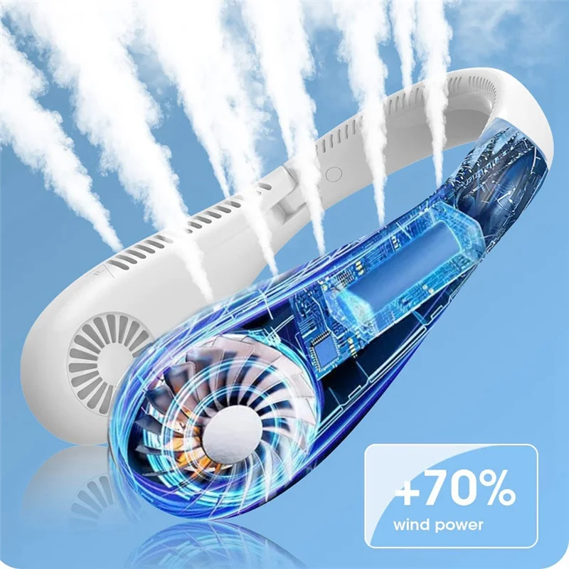 Portable Neck Fan,5000MAh Foldable Neck Fan Bladeless Cooling Personal Neck Fan Rechargeable Neck Fan with 3Speeds White