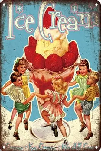 Y1,CN-Tin Sign Fast Food Shop Ice Cream Vintage Metal Sign, Wall Signs Tin Plaques  Or Bar Kitchen Home Man Cave Bedroom Lou