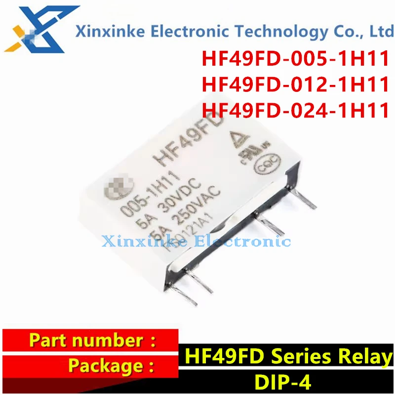 5PCS HF Relay HF49FD-005-1H11 HF49FD-012-1H11 HF49FD-024-1H11 HF49FD Series 5A SIP-4 Power Relay