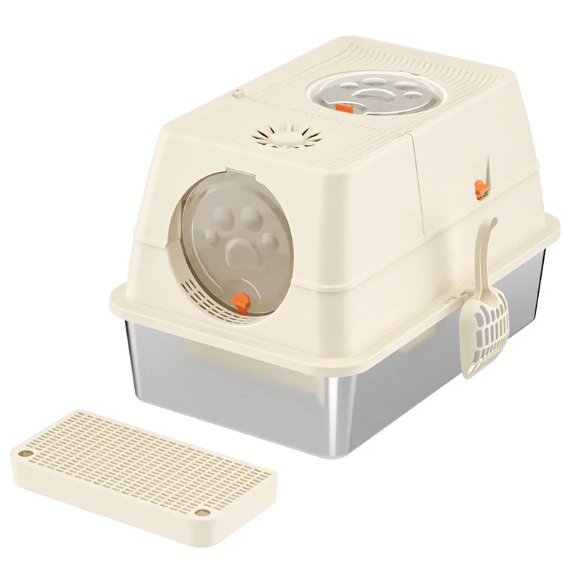 Fully Enclosed Stainless Steel Cat Litter Box Flip-top Large-capacity Cat Toilet Semi-enclosed Cat Litter Box Pet Supplies