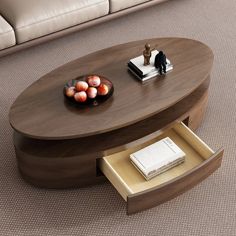 Coffee table solid wood small apartment living room home advanced sense modern simple walnut color round coffee table