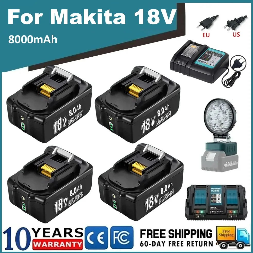 Replacement 18V Battery For Makita 8000mAh Large Capacity Li-ion Battery Compatible with Makita BL1860 BL1850 BL1840 Power Tool
