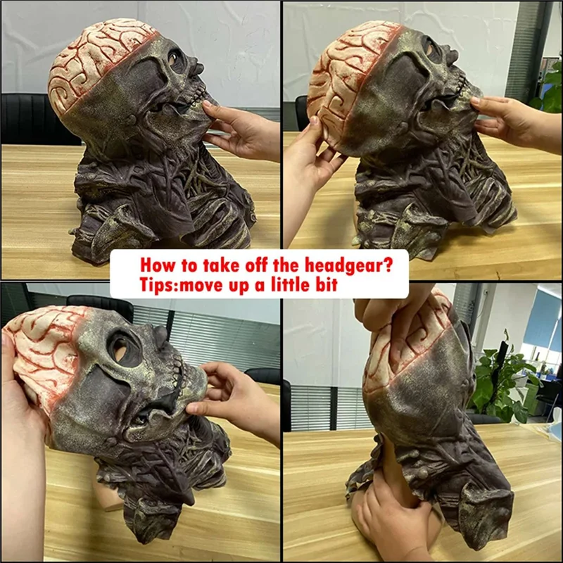 A04F-Latex Halloween Scary Mask Full Head Headgear Realistic For Cosplay Horror Party Costume Prop For Haunted House