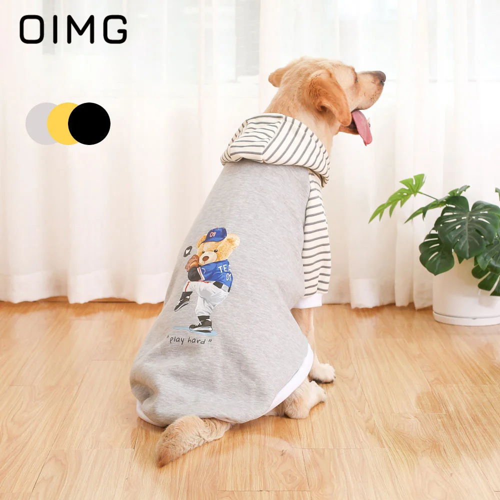 

OIMG Autumn Winter Small Medium Large Dogs Hooded Sweater Warm Labrador Golden Retriever Shiba Inu Hoodie Stripe Pet Dog Clothes