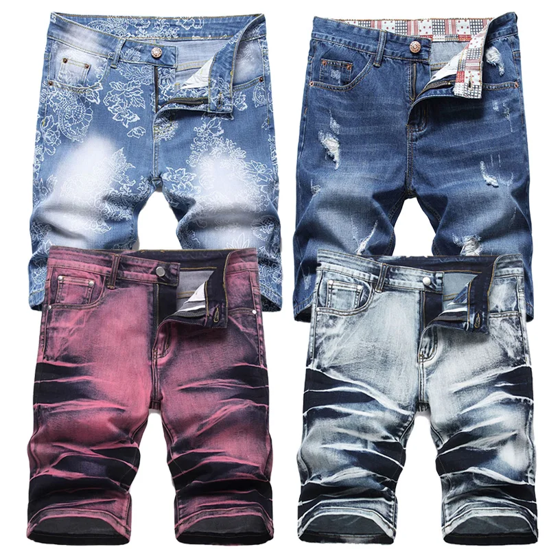 

Men's Denim Shorts High-quality Brand Distressed Washed Five Quarter Pants Slim fit for Spring and Summer