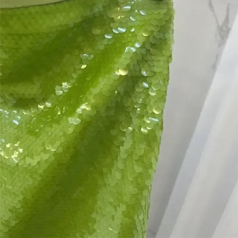 Summer New Green Sequin Zipper Mesh Summer Mini Dress women's All-in Luxury Party Dress