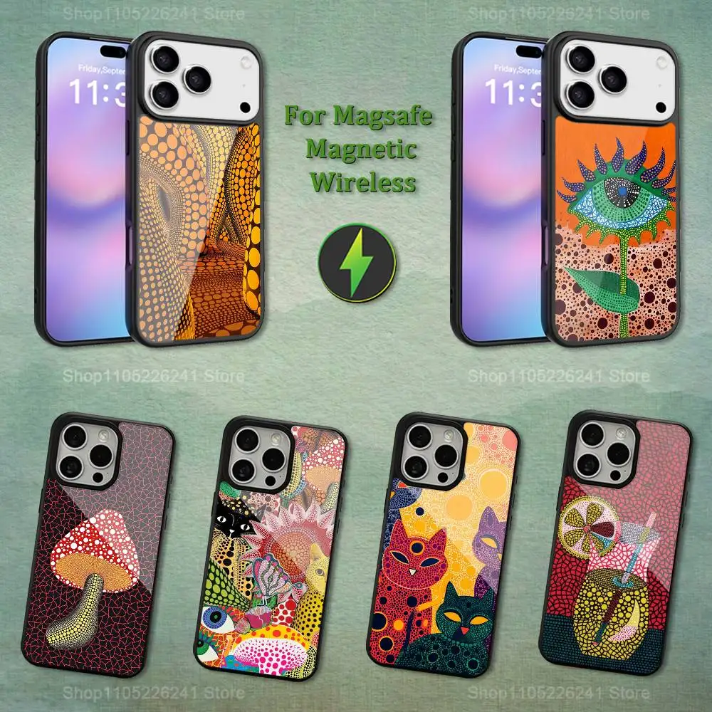 

Art Y-Yayoi K-Kusama For iPhone 12,14,11,15,13,16,17,For Magsafe,Plus,Mini, Pro,Max,Magnetic Wireless Charging Case