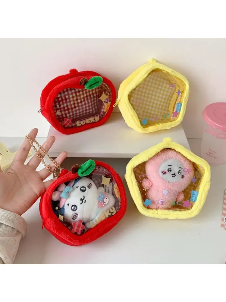 New 1 Piece Mini Storage Organizer Bag Apple Star Plush Itabag  Coin Purse Pouch Keychain Wallet Transparent Toy