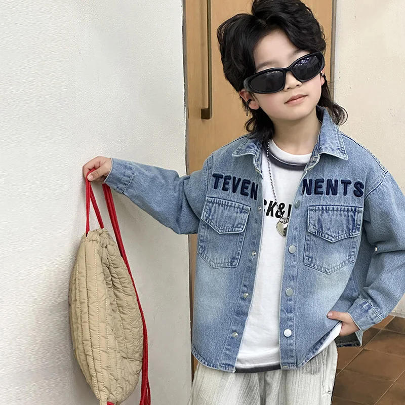 سترة أطفال ريترو y2k من قماش الدنيم مع حروف للأطفال الرضع في أمريكا ملابس الشارع العصرية معطف جينز للأطفال الصغار ملابس كاجوال